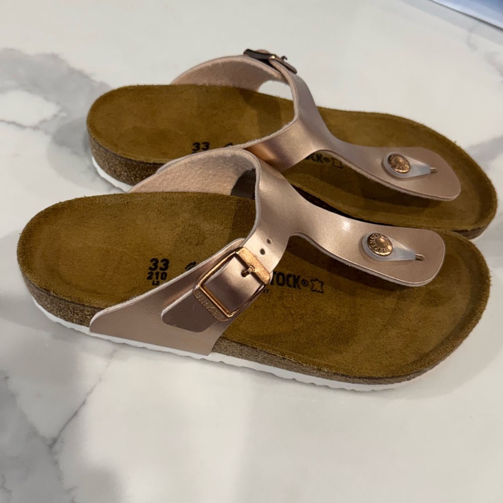Girls Rose Gold T Bar Birkenstock Sandals Size 2